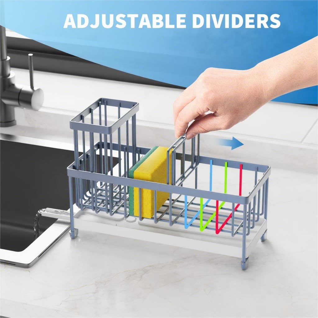Cisily Black Sponge Holder for Kitchen Sink, Sink Caddy Organizer with High Brush Holder, Kitchen Countertop Organizers and Storage Essentials, Rustproof 304 Stainless Steel, Soap Dispenser Organize