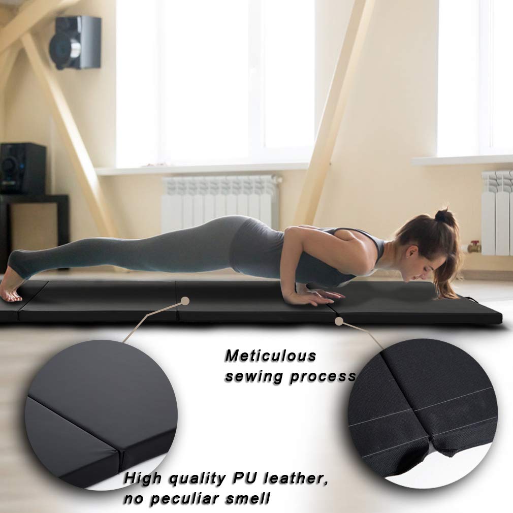 Gymnastics Tumbling Mats Portable Gymnastics Mat 4 Folding Tumbling Mat 4'x8'x2"Thick Yoga Mat Exercise Mat with Carrying Handles for home Workout outdoor Yoga Gymnastic