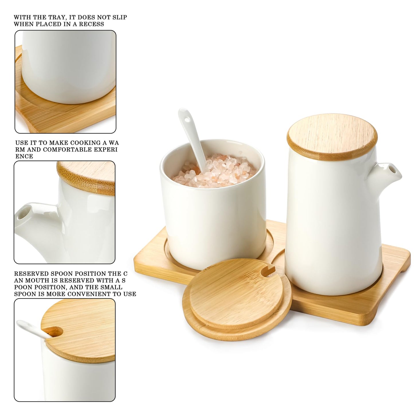 Ceramic Sugar and Creamer Set, 8oz Cream Bottle and Sugar Jars with Wooden Tray for Home Kitchen Coffee Bar