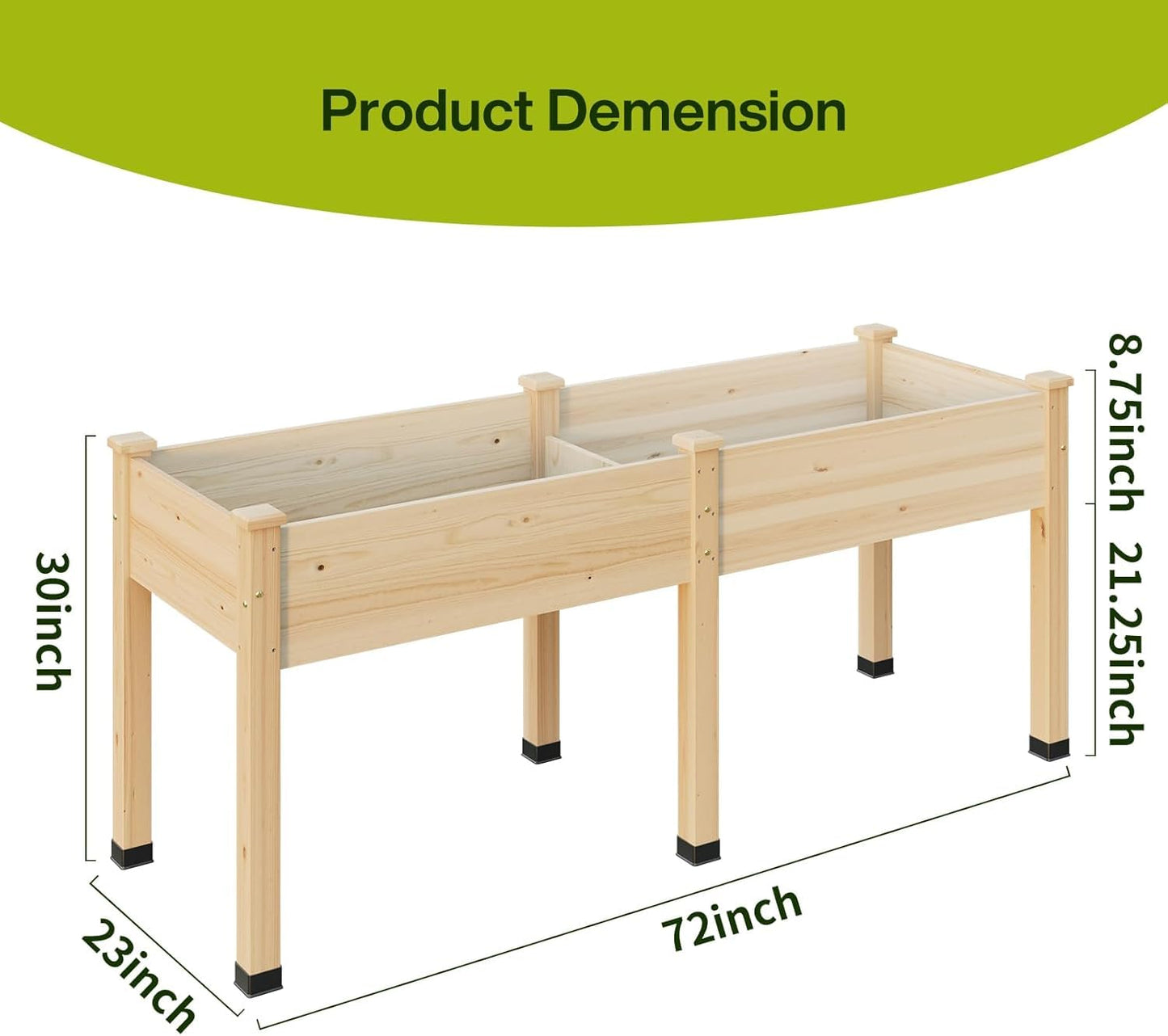 ZIENLIFE Wood Raised Garden Bed, 72x24x30in Elevated Wooden Planter Box with Legs Standing Growing Bed for Backyard, Patio, Balcony with Bed Liner, 200 Pound Capacity 3PCS