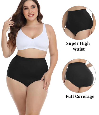 wirarpa Women's Cotton Knickers Super High waisted Briefs Ladies Underwear Full Coverage Panties Black 4 Pack L