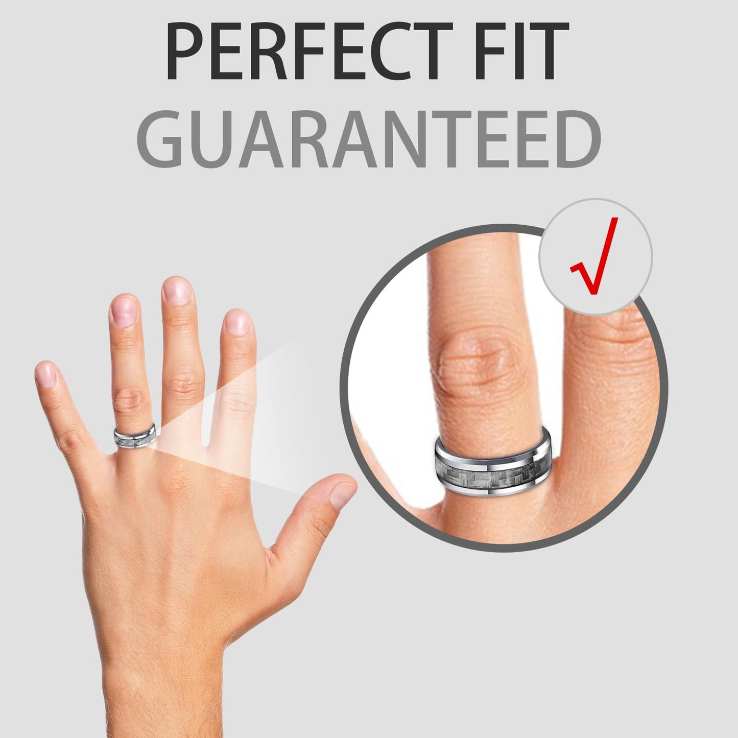 HJIMMNHONG New Carbon Fiber Fashion Rings Double Beveled Edge Delicate Polished Simple Stainless Steel Mens and Women Rings,8mm,Grey,Size8