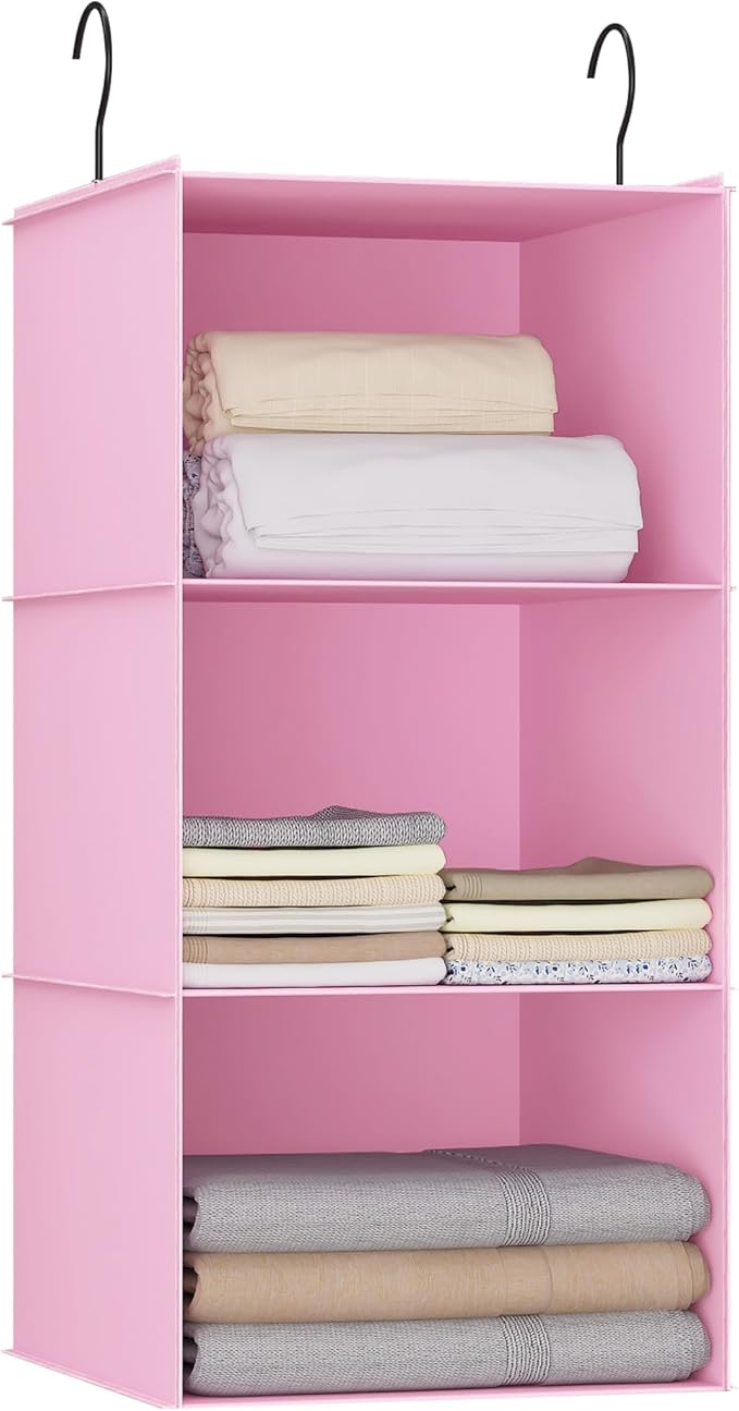 Hanging Closet Organizer and Storage 3-Shelf, Easy Mount Foldable Hanging