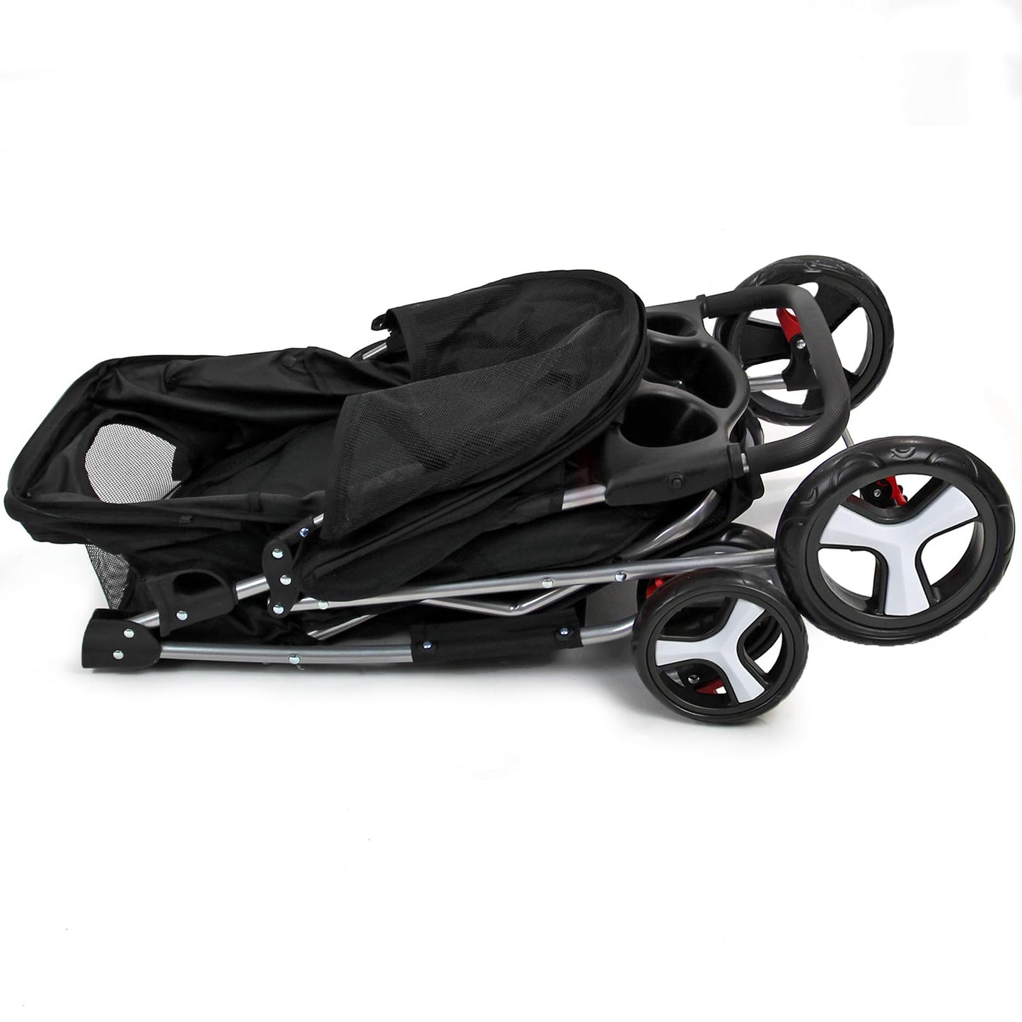 Foldable Pet Stroller with Weather Protection and Swivel Wheels 15 kg Carrying Capacity - Black