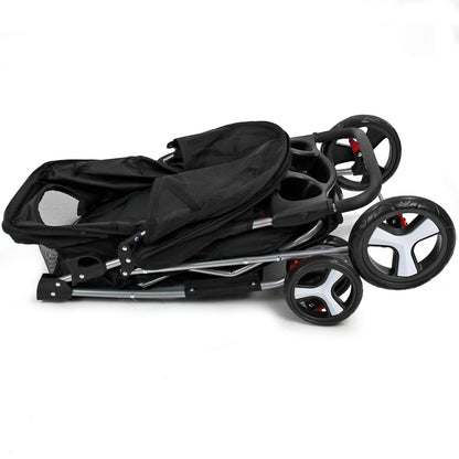 Foldable Pet Stroller with Weather Protection and Swivel Wheels 15 kg Carrying Capacity - Black