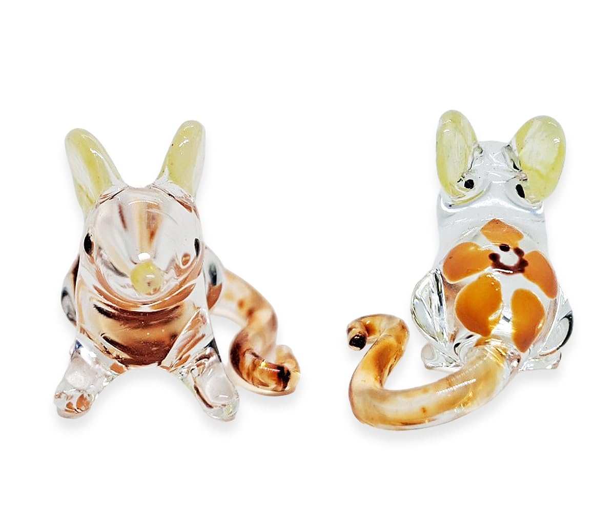 WitnyStore Tiny 1⅜" Clear Mouse Yellow Flower Figurine - Miniature Hand Blown Painted Glass Mice Rat Shrew Rodent Small Crystal Animals Cute Decorative Figures Collectible Figurines Home Décor Gifts