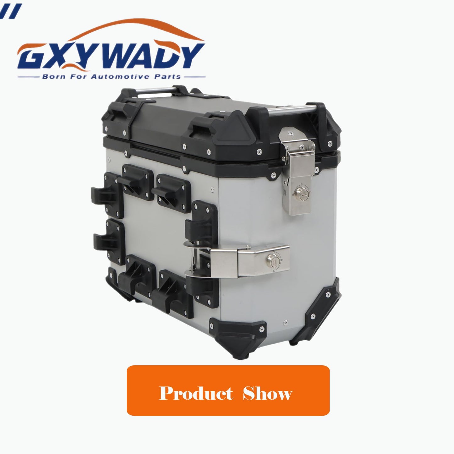 GXYWADY Universal Side Cases Motorcycle,36L Silver Aluminum Motorbike Hard Side Saddlebag Box Trunk with Support Racks