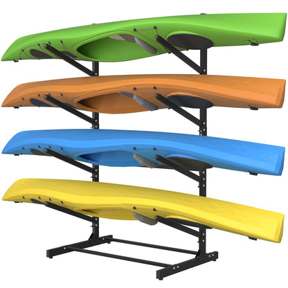 TPHUC Adjustable Kayak Storage Rack, Freestanding Sup Storage Stand, Weatherproof Canoe Holder, Heavy Duty Paddleboard Bracket, Surfboard Bracket for Indoor, Outdoor, Garage, Shed, Dock (4 Levels)