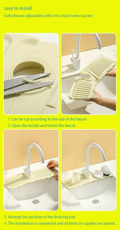 Sink Faucet Absorbing Mat, Kitchen Sink Splash Guard Longer Silicone Sink