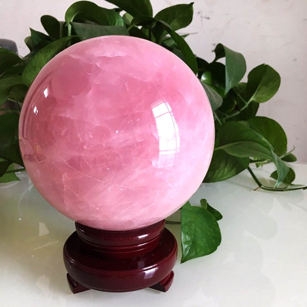 MDYSC 3.54inch Natural Pink Rose Quartz Magic Crystal Healing Ball Ornament Sphere + Base (9cm (3.54inch))