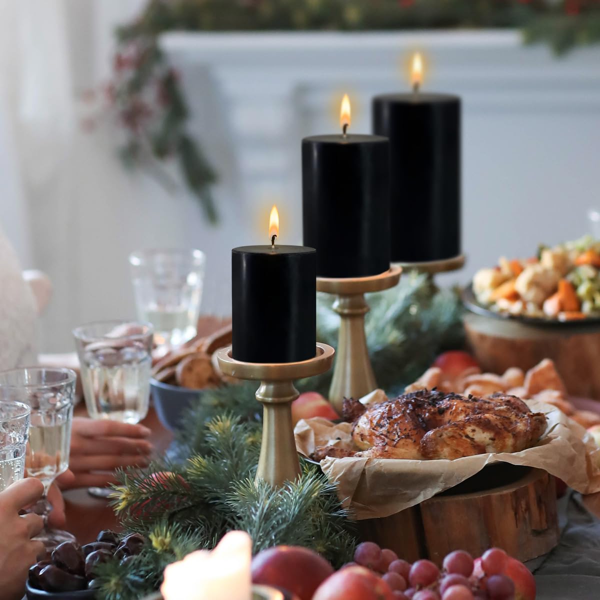 Black Pillar Candles Set of 3 - Dripless Unscented - 3x4, 3x6 & 3x8 inches Decorative Candles for Home Decor & Table Centerpieces