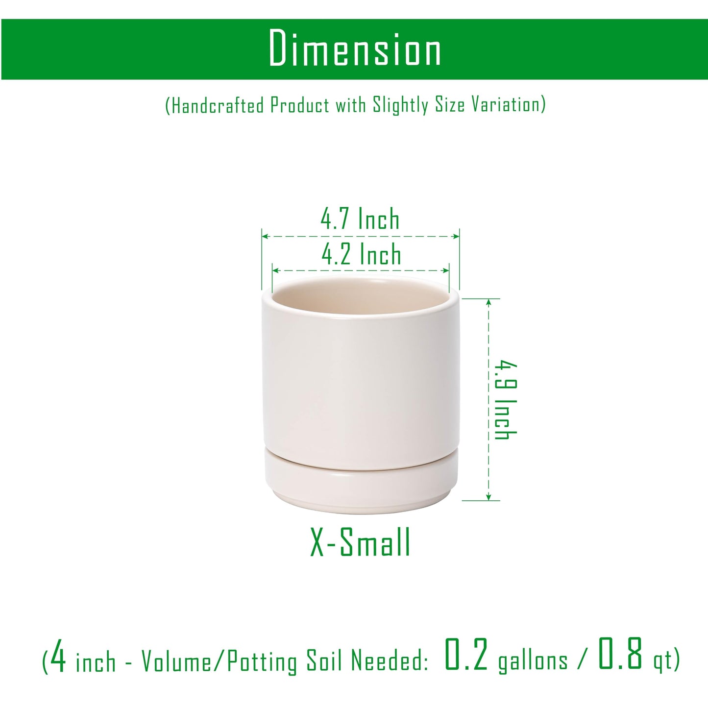 D'vine Dev 4.7 Inch Ceramic Planter Pot with Drainage Hole and Saucer, Indoor Cylinder Round Planter Pot, Oatmeal, 94-O-B-8