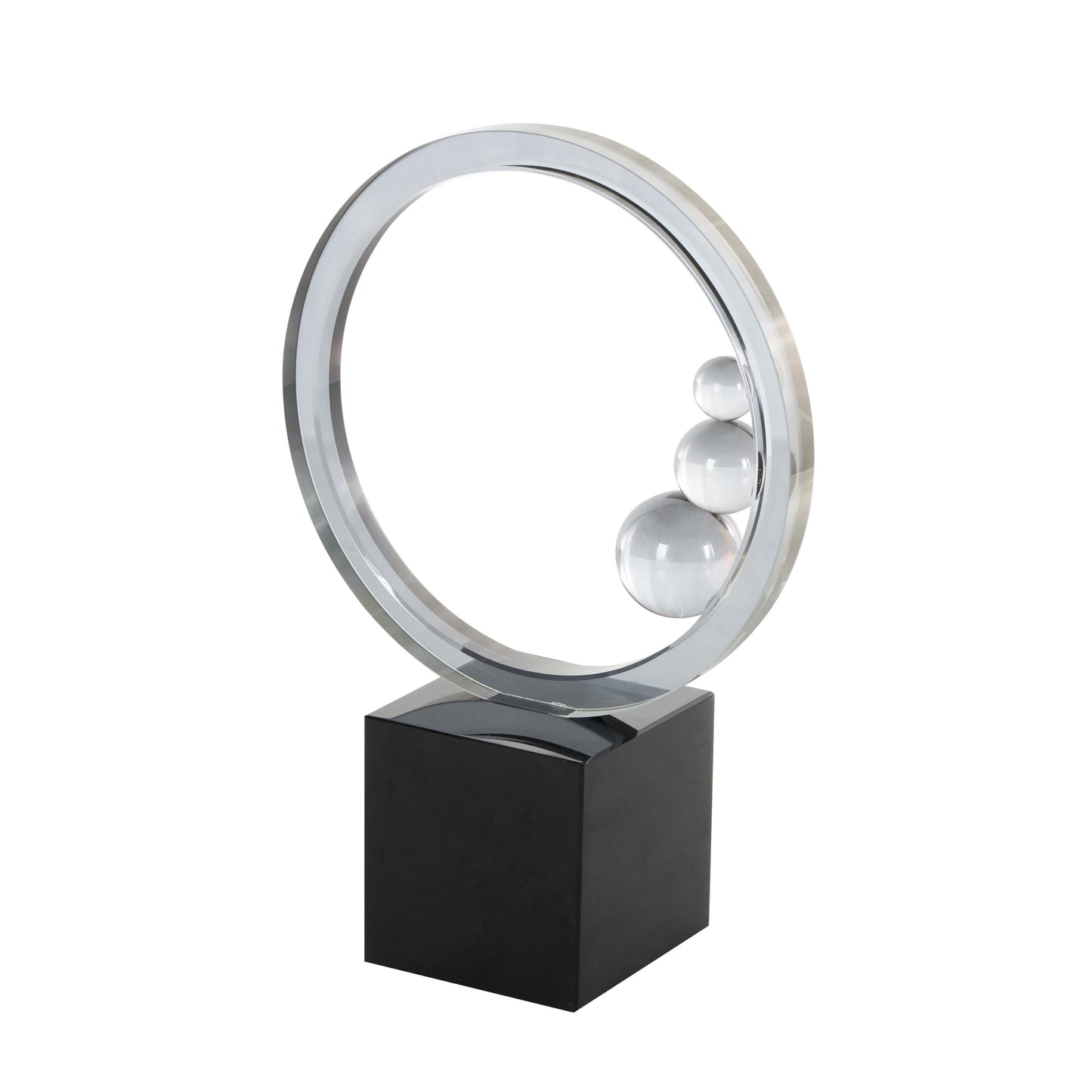Deco 79 Glass Abstract Decorative Sculpture Ring Home Decor Statue with Clear Orbs and Black Square Base, Accent Figurine 7" x 3" x 10", Clear