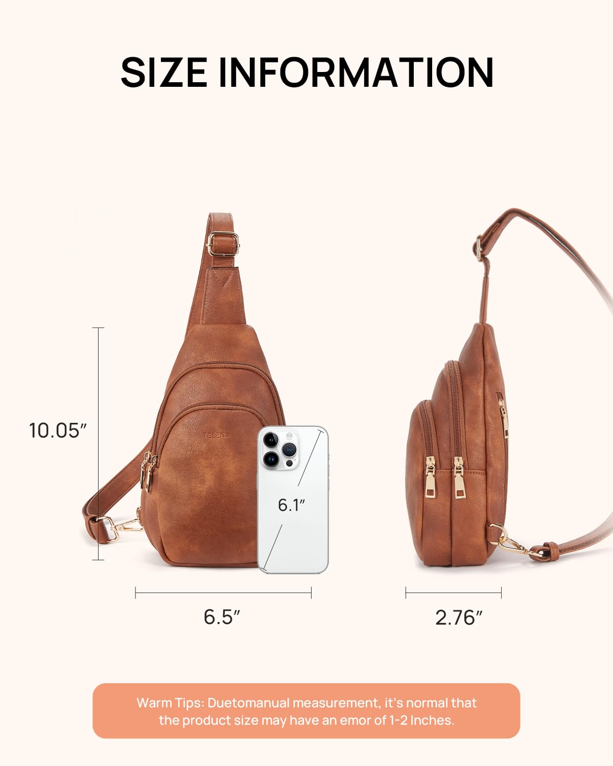 Telena Small Sling Bag for Women Leather Crossbody Fanny Packs Chest Bag for Women