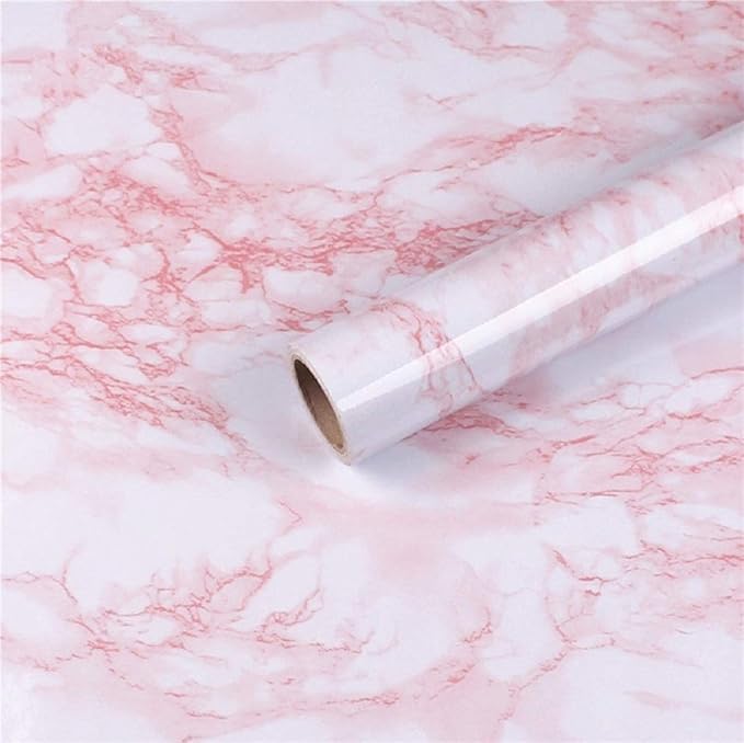 practicalWs 23.6in ×118in White Pink Marble Wallpaper Peel and Stick