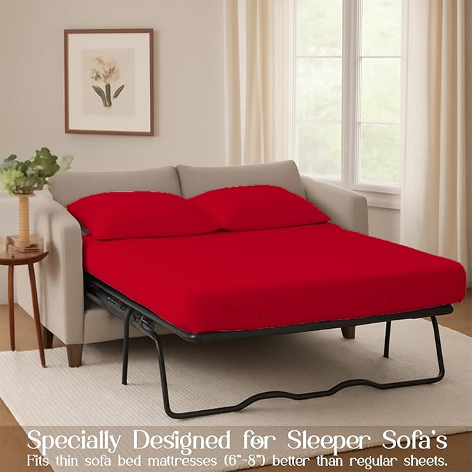 Sleeper Sofa Bed Sheet, 100% Cotton 400 Thread Count, 4 Piece Set, Deep Pocket