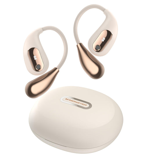 Monster Open Ear AC210 Headphones, True Wireless Bluetooth Earphones with Microphone, Wireless Headphones 30 Hours Playback, Type-C Charging, Touch Control, IPX5 Waterproof Open Ear Earbuds,White