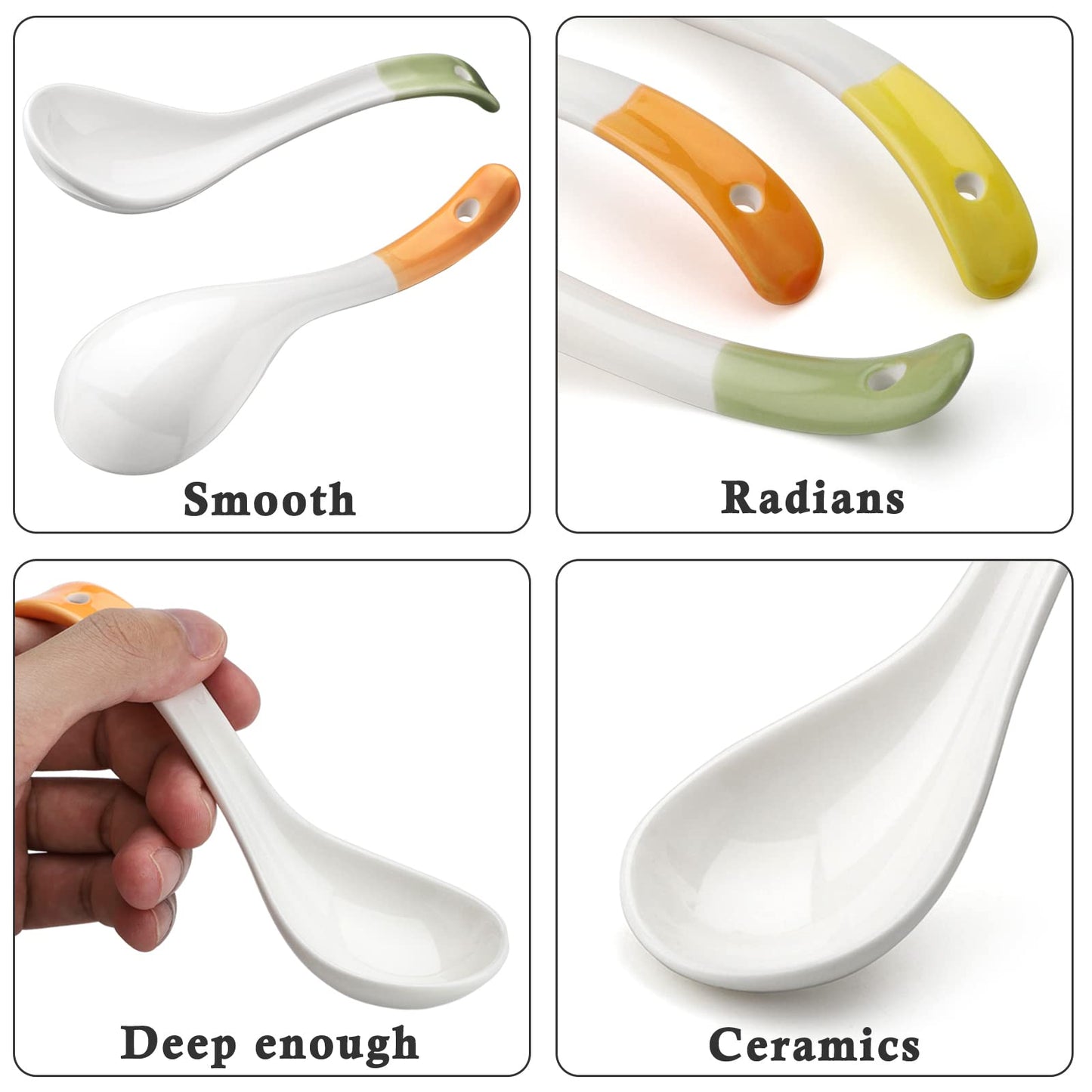 Ceramic Dessert Spoons Set of 4 Long Handle Cereal Spoon Korean Porcelain Spoons for Dessert Oat Cereal Rice Soup (Model 1#)