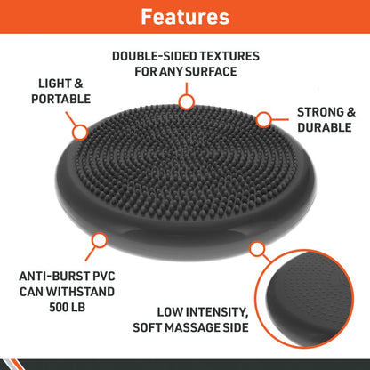 Body Sport Balance Disc - Inflatable, 13.5 in Balance Trainer - for Core Stability and Muscle Activation - Perfect for Dynamic Sitting or Standing Exercises (Black)