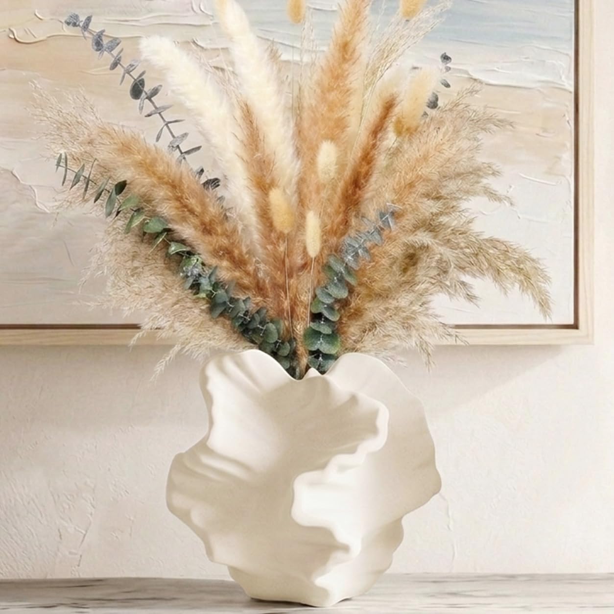 White Coral Vase for Coastal Decor, Small Ceramic Vase, Boho Decor with Coastal Ocean Charm, Decorative Vases for Bathroom, Shelf, Coffee Table, Living Room, Kitchen, Entryway, Fireplace