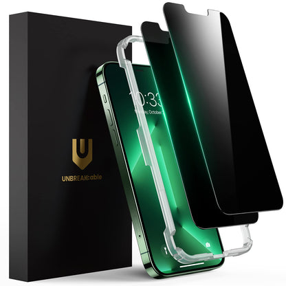 UNBREAKcable Privacy Screen Protector for iPhone 14/ iPhone 13/13 Pro, Tempered Glass [True 28°Anti Spy] [9H Hardness] [Case Friendly] Private Protector for iPhone 6.1" - 2 Pack