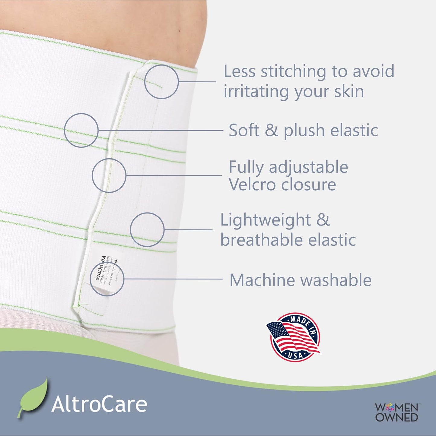 AltroCare Postpartum & Post Surgery Abdominal Binder. 3-Panel belly band for recovery after childbirth, hysterectomy, tummy tuck, hernia, diastasis recti. Size L/XL (45" to 60"). Made in USA.