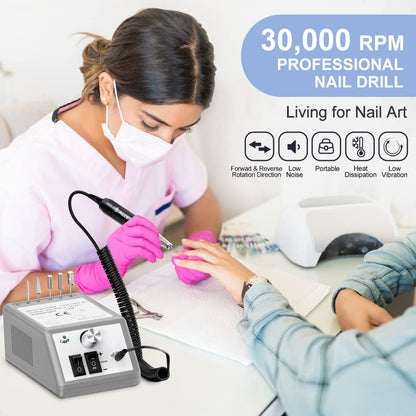 Professional Nail Drill Machine 30000 RPM Efile Electric Nail Filer Kit for Finger Toe Nails, Acrylic Gel Nails, Manicure Pedicure Drill with 6Pcs Nail Bits, 106Pcs Sanding Bands - Pink