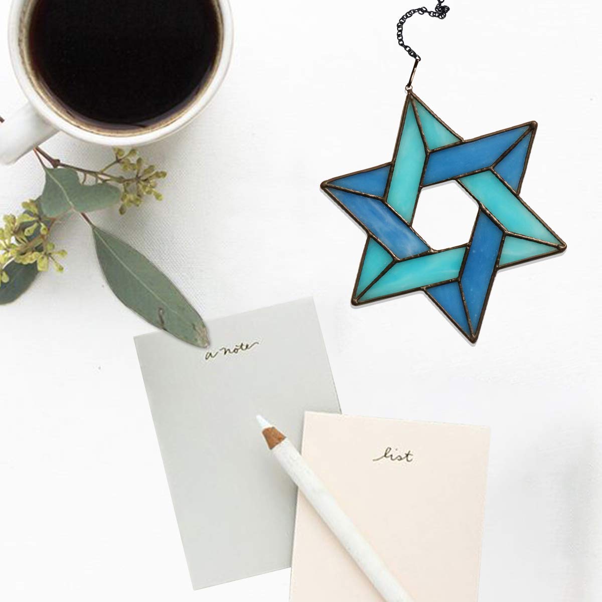 HAOSUM Jewish Star Stained Glass Window Hanging,Star of David Suncatcher for Home Office,Family Guardian Birthday Gifts for Women, Housewarming Gifts