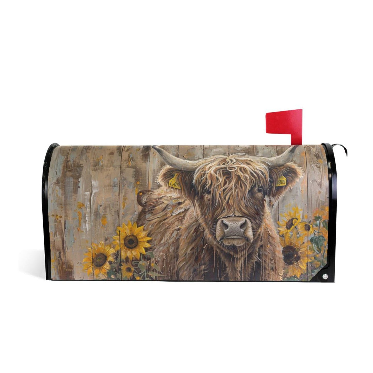 ALAZA Highland Cow and Sunflowers on Rustic Wooden Magnetic Mailbox Cover MailWraps Garden Yard Home Decor for Outside Oversized-25.5" x20.8"