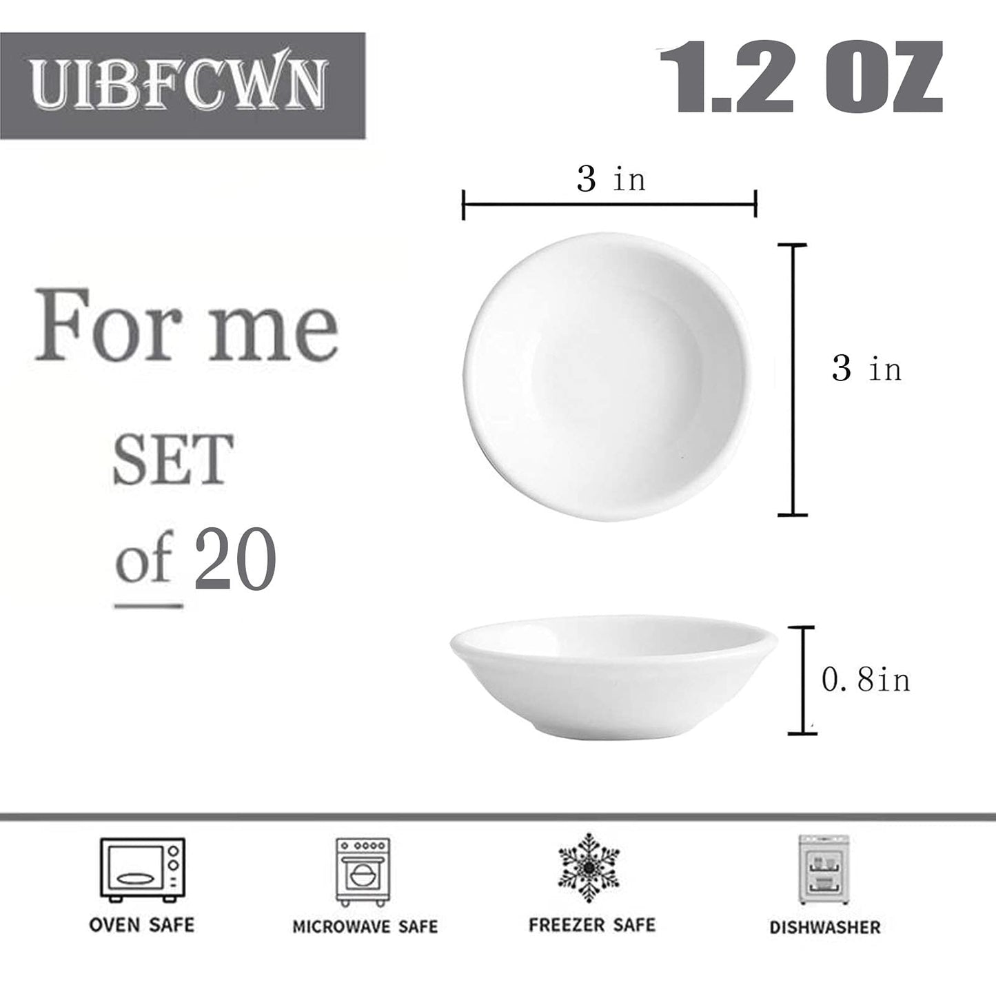 UIBFCWN 20 Pack Ceramic Dipping Bowls, 3 Inch Dipping Sauce Bowls/Dishes, 1.2 oz Soy Sauce Dish, Asian Dipping Dishes for Ketchup, BBQ, Side Dish, Sushi, Condiments, Appetizer