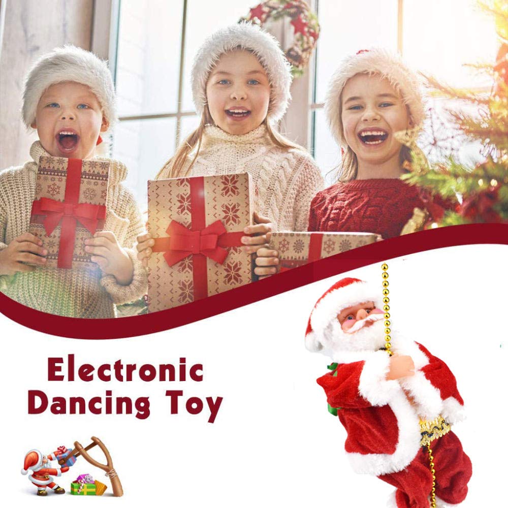 SKLOER Electric Animated Climbing Santa Claus 2022 Christmas Ornament On Rope Ladder, Indoor/Outdoor Hanging Christmas Tree Decoration