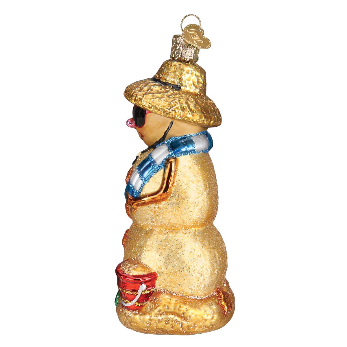 Old World Christmas Sand Snowman Glass Blown Ornament for Christmas Tree, Handcrafted Holiday Decoration, Snowman Collection