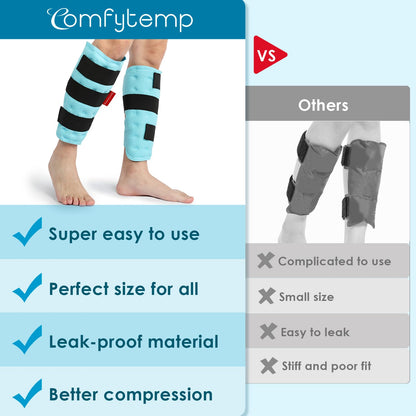 Comfytemp Calf Shin Splint Ice Packs for Injury Reusable, Elbow Gel Pad Wrap, Hot Cold Compression Freeze Sleeve for Swelling, Tendonitis, Knee, Leg, After Surgery, 2 Packs, S - M