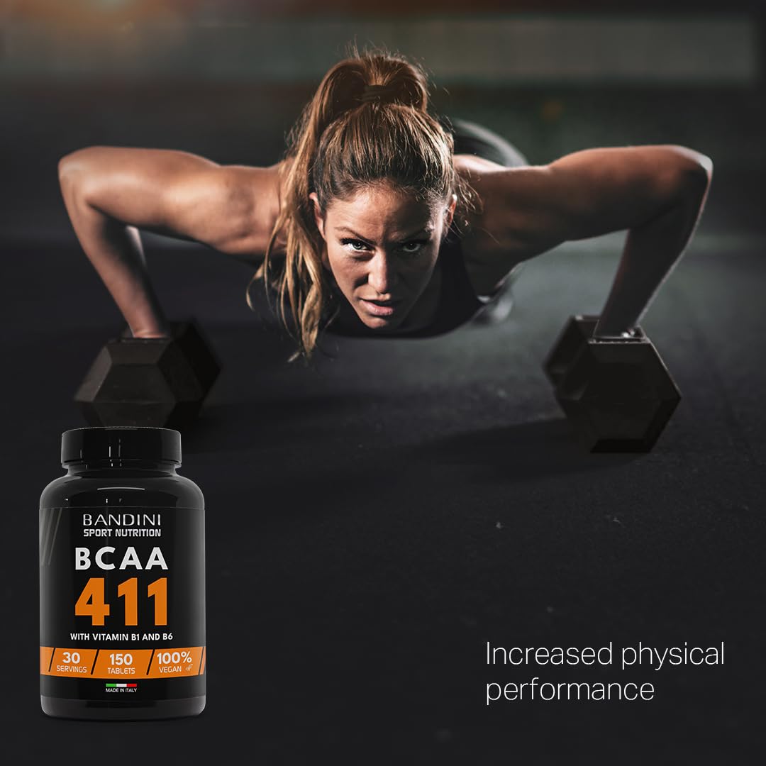 Bandini® BCAA 4:1:1 150 Tablets - Branched Chain Amino Acids BCAA 4.1.1 - Leucine, Isoleucine, Valine with Vitamin B1 & B6-100% Vegan, No GMO - Food Supplement for Pre & Post Workout Muscle Recovery