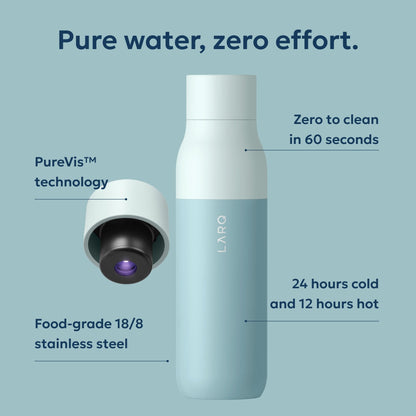LARQ Bottle PureVis 25 oz - Self-Cleaning and Insulated Stainless Steel Water Bottle with UV Water Purifier and Award-winning Design | Reusable & Travel Friendly, Seaside Mint
