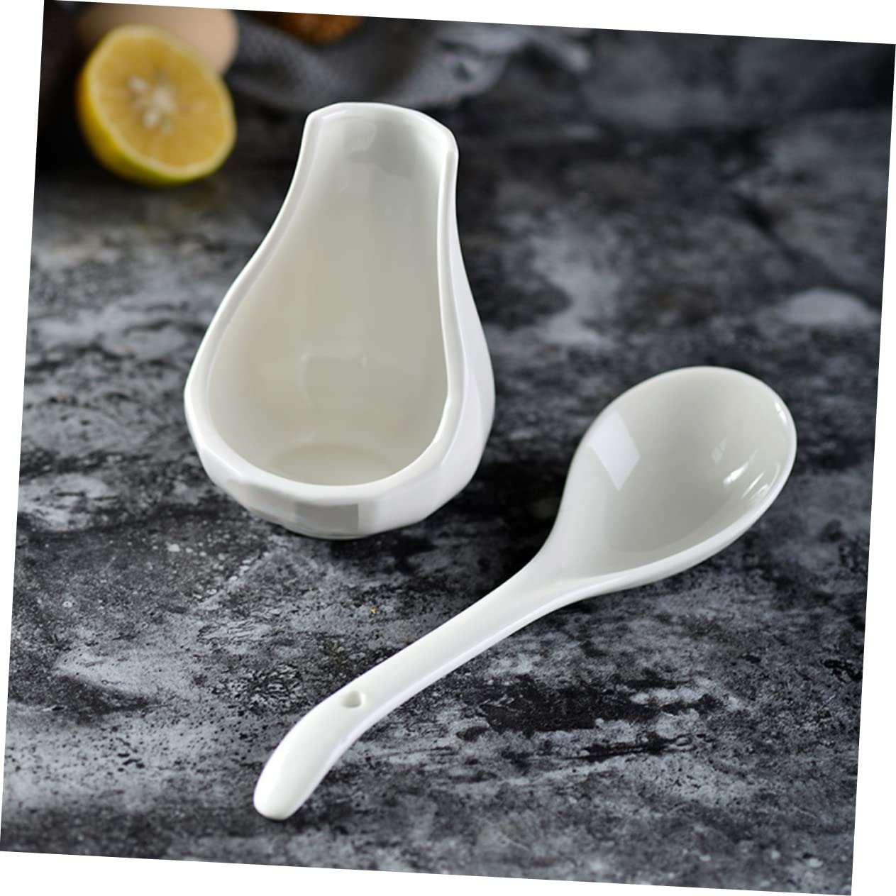 COLLBATH Ceramic Soup Spoon Rest Large Rice Spoon and Porridge with Utensil Holder 8.85 in Porcelain Ladle for Serving Soups Kitchen Dining Restaurants