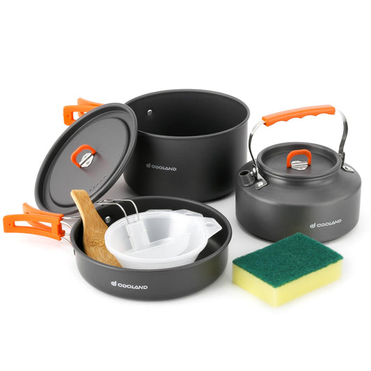 Odoland Bundle - 2 Items 10pcs Camping Cookware and Portable 2 Burner Camping Stove