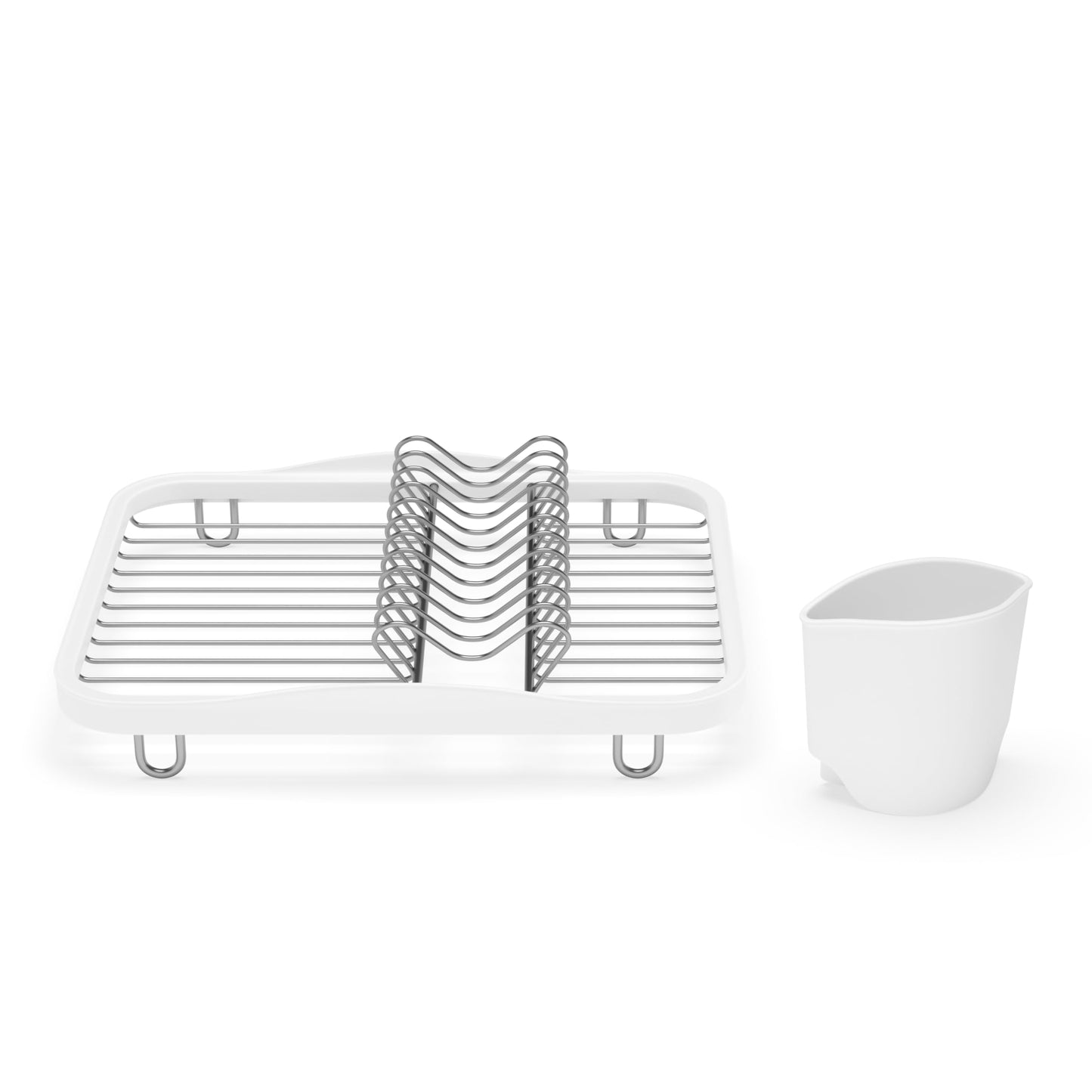 Umbra Sinkin Drying Rack – Dish Drainer Caddy with Removable Cutlery Holder Fits in Sink or on Counter top, Medium, White/Nickel Kitchen