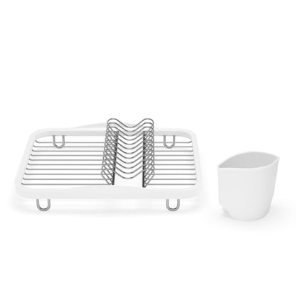 Umbra Sinkin Drying Rack – Dish Drainer Caddy with Removable Cutlery Holder Fits in Sink or on Counter top, Medium, White/Nickel Kitchen