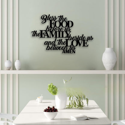 Bless the Food Metal Wall Decor - Scripture Room Decor Bible Quotes Wall Art Christian Home Decor for Living Room, Dining Room, Kitchen (Black)