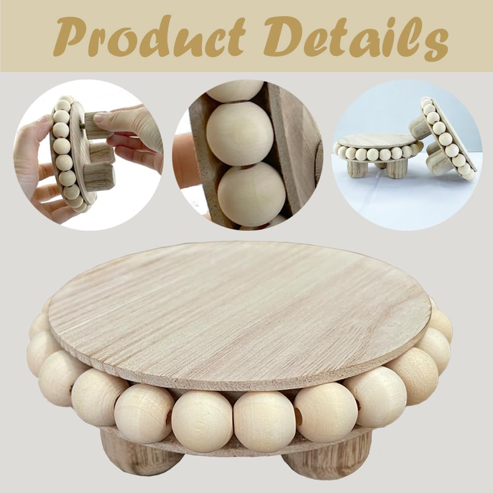 3 Pcs Small Wood Risers for Display,Mini 4 Inch Wooden Round Riser Famrhouse Pedestal Decor Succulent Potted Beaded Stand for Table Tiered Trays Home Kitchen Decoration (Mini Light Brown-3pack)