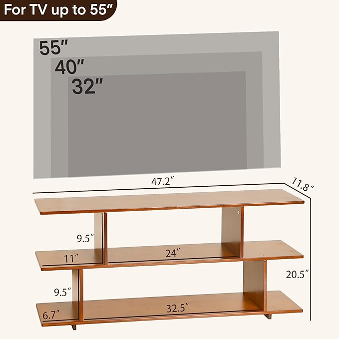 Bamboo TV Stand for TVs up to 55", 3 Tier Accent Entertainment Center