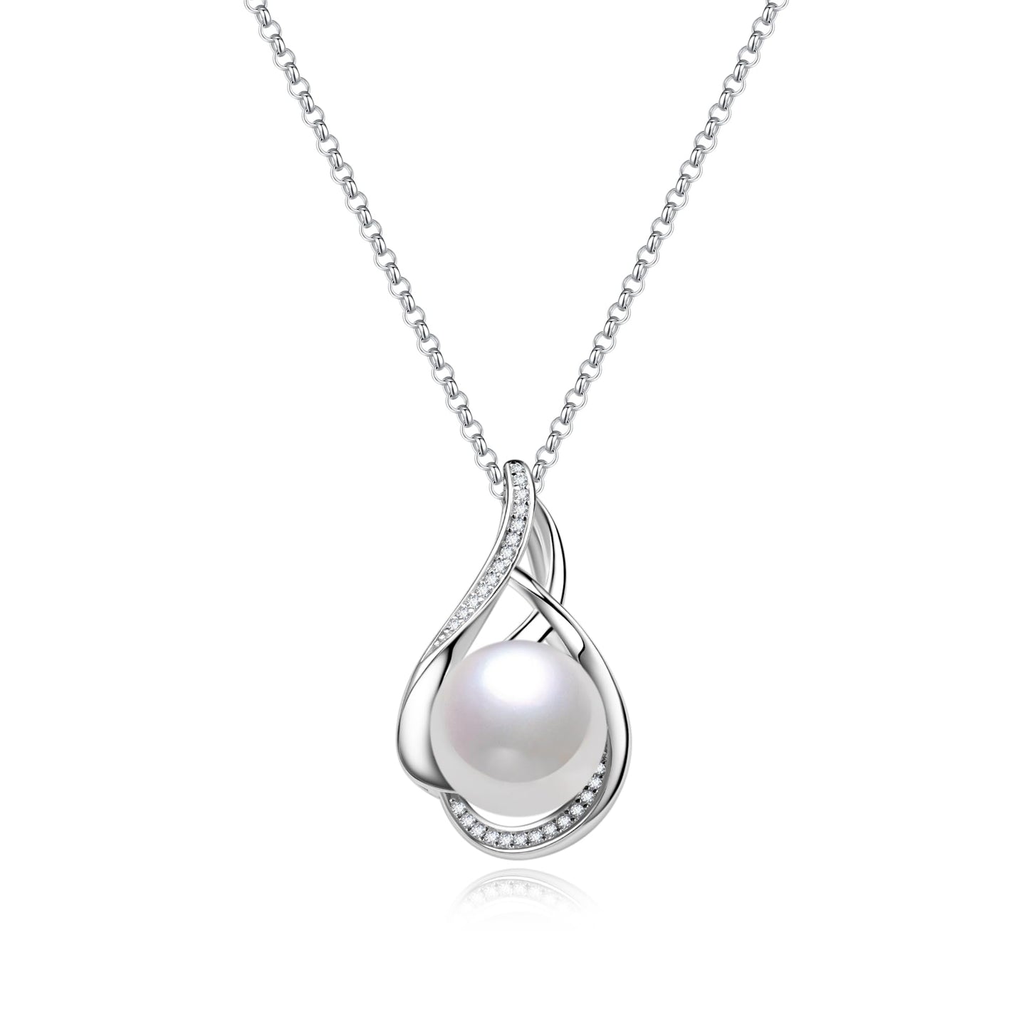 FANCIME Gift for Women Wife Freshwater Cultured Pearl Necklace Sterling Silver Vahine Charm 10-12MM Freshwater Cultured Pearl Luxury Jewelry Gift for Women, Mother, Wife, 16"+2" Adjustable