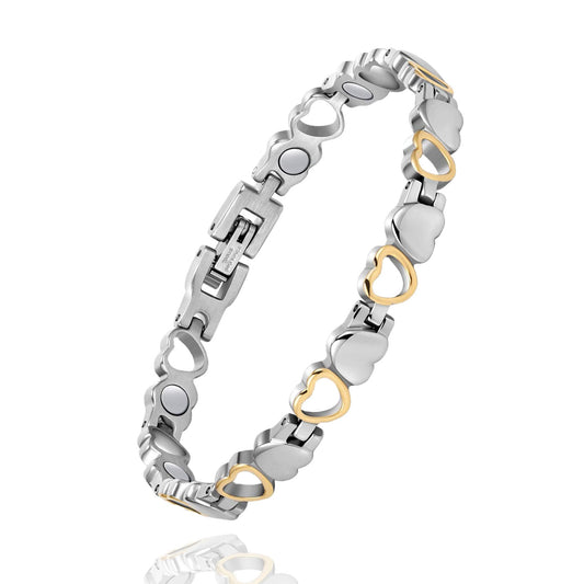 UtenoTureH Magnetic Bracelet for Women for Arthritis, Stainless Steel Heart-Shaped Bracelets with 3500 Gauss Magnet, Jewelry with Adjustable Tools (A（Silver to Gold）)