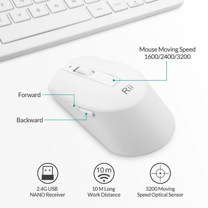 Wireless Keyboard and Mouse Set, Keyboard and Mouse with Ultra-slim Size UK Layout Compatible with PC, Laptop, Computer, Windows for Office Home Work-White
