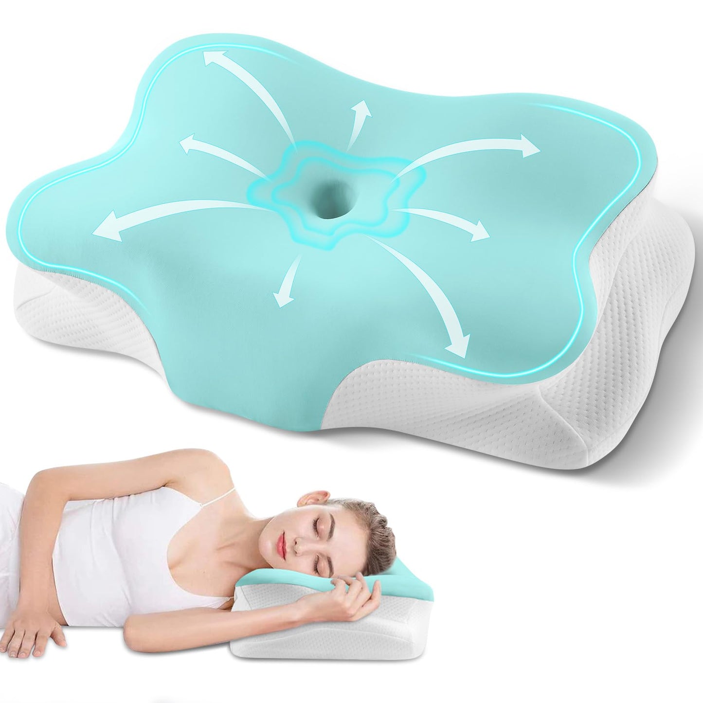 Cervical Neck Pillow, Ergonomic Side Sleeper Pillow for Neck Support, Cooling Memory Foam Pillows for Sleeping, Contour Orthopedic Bed Pillows for Side Back Stomach Sleepers with Removable Pillowcase