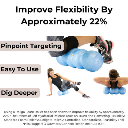 Rollga - The Better Foam Roller for Back Pain, Flexibility, Muscle Recovery, Yoga, Pilates, Deep Tissue Massage, Headache, Physical Therapy, & Exercise. Neck, Back, Legs, & Feet