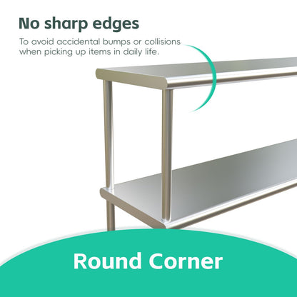 STABLEINK NSF Stainless Steel Double Overshelf for Prep & Work Table 12x36 Inches, 2 Tier Rack Shelves for Commercial Restaurant, Home Kitchen, Laundry and Garage