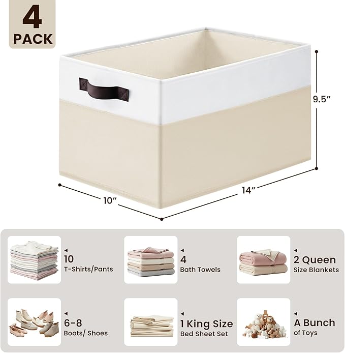 Criusia 4 Pack Baby Clothes Organizer Bins, Fabric Collapsible Storage Baskets