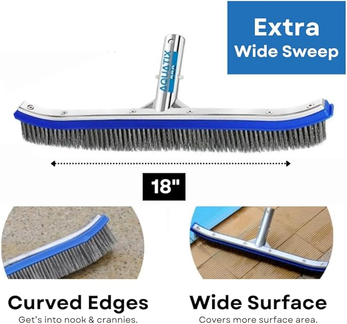 Aquatix Pro Pool Brush Head, Stainless Steel Bristles, Reinforced Aluminum Back